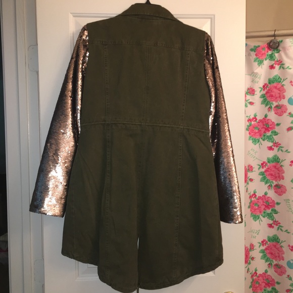 Army Green with Sequin Arms Jacket / Coat - Picture 7 of 7